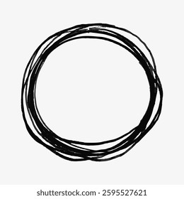 Abstract black circle on white background. Hand-drawn circle with overlapping lines. Minimalist circle design, simple and artistic circle illustration. Vector illustration.