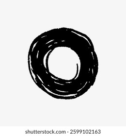 Abstract black circle on white background. Circular, hand-drawn, abstract circle. Simple, artistic circle design. Black circle illustration, minimalistic style. Scribble element vector.