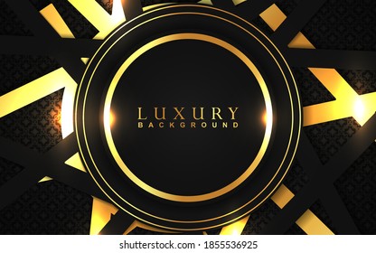 Resumen de capas de círculo negro superpuestas de fondo una combinación con decoración de textura dorada. Modelo de diseño de vectores de concepto de lujo oscuro y premium para el elemento portada VIP, banner, tarjeta de saludo