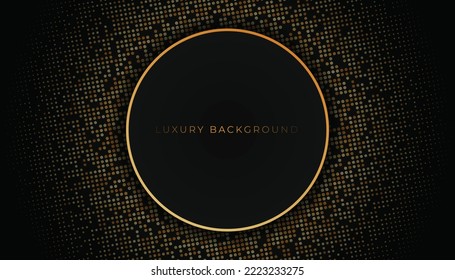 Resumen de la forma del círculo negro con los puntos dorados de fondo brillante. El Lujoso Estilo Media Oscuro. Ilustración vectorial 