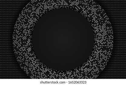 Abstract black circle shapes background a combination wit dots silver glitters element. Vector design template for use element cover, banner, poster, card
