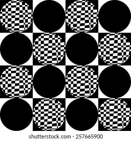Abstract and black circles in a checkerboard pattern.
