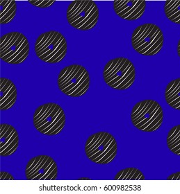 Abstract black circles seamless pattern on  blue  background.  Freehand drawing vector  design.