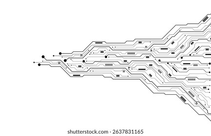 Abstract black circuit board technology connected lines electronics elements computer motherboard chip processor semiconductor digital on white background vector illustration.