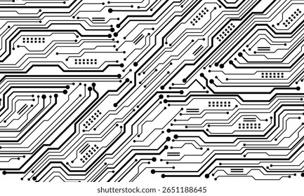 Abstrakte schwarze Platine-Technologie verbundenen Leitungen Elektronik Elemente Computer-Hauptplatine Chip Prozessor Halbleiter digital auf weißem Hintergrund Vektorgrafik.