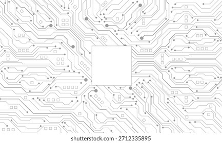 Tecnología Abstractas de la placa de circuito negro Líneas conectadas Elementos electrónicos Placa madre de la computadora Procesador de chip Semiconductor digital sobre fondo blanco Vector
