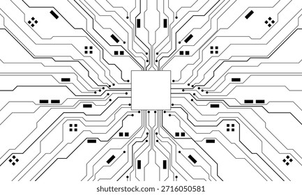 Abstrakte schwarze Leiterplatte Technologie verbundene Leitungen Elektronik Elemente Computer Hauptplatine Chip Prozessor Halbleiter digital auf weißem Hintergrund Vektor