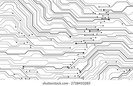 Tecnologia de placa de circuito negro linhas conectadas elementos eletrônicos computador motherboard chip processador semicondutor digital no vetor de fundo branco