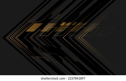 Abstract black circuit yellow light cyber arrow direction on grey design modern futuristic technology background vector illustration.