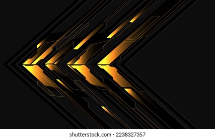 Resumen de la dirección de la flecha de la luz amarilla del circuito negro en el diseño gris de la tecnología futurista moderna ilustración vectorial de fondo.