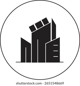 Abstract Black City Buildings Icon, Urban Business Silhouette