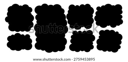Abstract Black Cloud Shape Vector Overlay — Obscured Worksheet Template with Concealed Text Blocks, Academic Test Mockup, Privacy Concept White Background