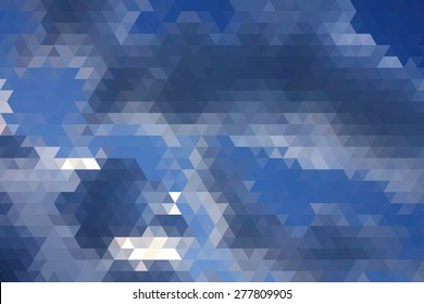Abstract Black Cloud Swallow White Clouds In Blue Sky Before Raining Geometric Triangular Low Poly. Vector Illustration