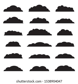 Abstract black clouds set isolated on white background. Cloudy sky symbols collection