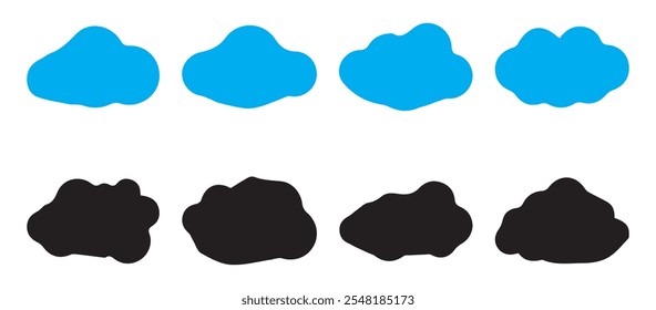 Abstract black cloudy collection set. Nature weather elements. Cloud symbol in line and glyph style. Vector illustration EPS 10