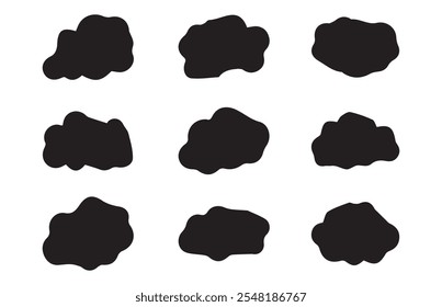 Abstract black cloudy collection set. Nature weather elements. Cloud symbol in line and glyph style. Vector illustration EPS 10