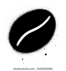 Abstract black coffee bean graffiti style illustration created with spray paint on a white background.