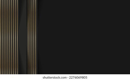 Abstract Black Color Background Overlapping Layers with Golden Lines. Dark Background with Luxury Style. Vector Illustration