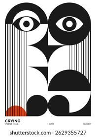 cor preta abstrata choro face expressão parede arte. Abstract line art de homem e mulher face parede decoração.