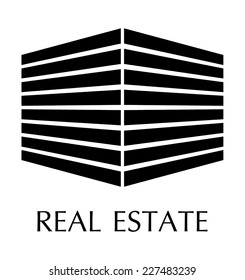 Abstract black color cube logo, office building in perspective. Real estate symbol, simple design. vector art image illustration, isolated on white background