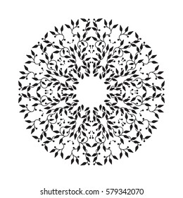 Abstract black color frame design, isolated template on white background. Circle made emblem with leaves. Spa concept monogram, natural badge. Vector decoration for fashion, cosmetics, beauty industry