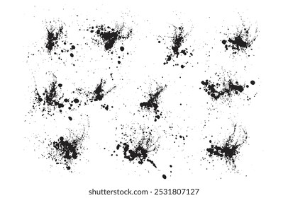 Abstract black color hand-drawn vector isolated splatter grunge texture background set