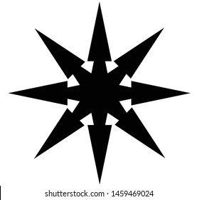 Abstract black colored vector 8 pointed chaos sun star symbol icon sign logo