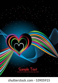 abstract black colorful stripes, blue wave background with rainbow hearts