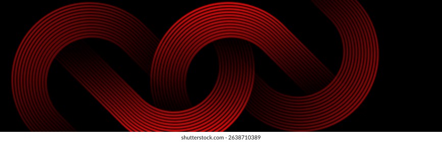 Abstract Black colour background with glowing red geometric diagonal rounded lines. Modern dynamic shapes composition. Suit for curve.Futuristic technology consept Luxury pattern. EPS10.