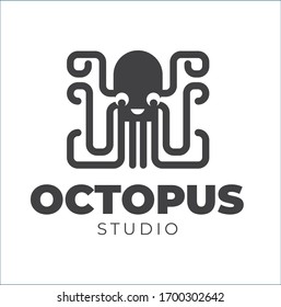 Plantilla de logotipo de pulpo en color negro abstracto