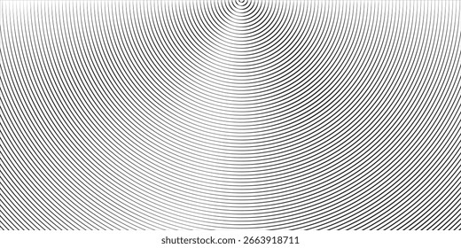 Abstract black concentric curved lines forming an optical illusion pattern, perfect for backgrounds, textures, and modern graphic
