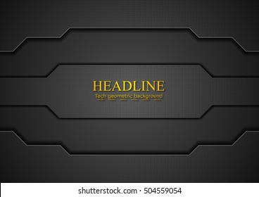 Abstract black concept tech background. Dark gradient vector template design
