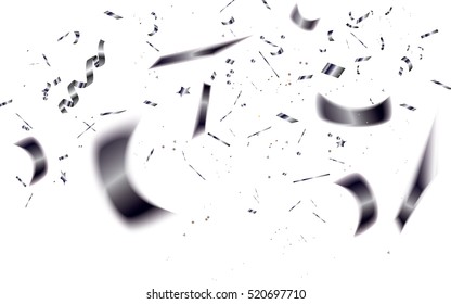 Abstract black confetti out of focus isolated on white background.Vector illustration.