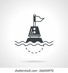 Abstract black contour vector icon for floating buoy with flag on white background. 