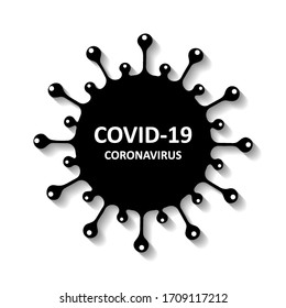 Abstract black Corona Virus Icon Isolated on White Background with place for text  and shadow 2019-nCoV Microbe Vector Design of Covid-19 banner