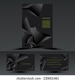 Abstract black corporate brochure  template or cover design with business cards geometrical polygonal form