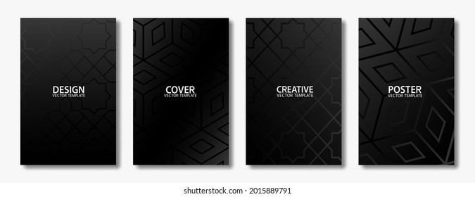 Plantilla de diseño de cubierta negra abstracta. Resumen textura mínima de patrón geométrico para tarjeta, pancarta, carteles, volante, folleto y papel tapiz. Vector