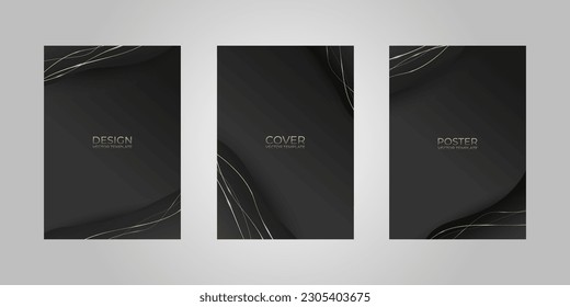 Abstract black cover design template. Luxury line pattern with metallic gloss in gold, black color. Formal vector background for luxe invite, business brochure, poster, notebook, menu template