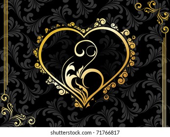 abstract black creative floral pattern background with beautiful heart
