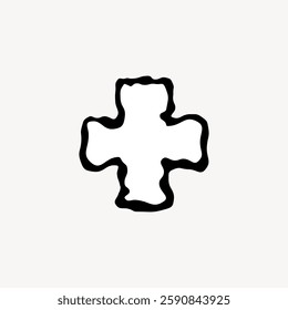 Abstract black cross on a white background. The cross features wavy, uneven edges.