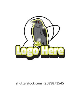 Abstract Black Crow Logo as gaming vector illustration with dummy text or font on white isolated background.