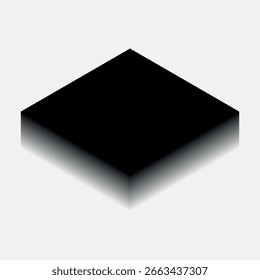 Abstract black cube with a gradient effect, floating on a white background. The cube's shadow creates a 3D illusion. Minimalist and modern design element. Design element vector.