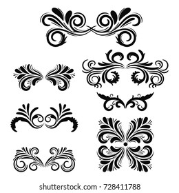 Abstract  black curly design element set isolated on white background. Dividers. Swirls. Vector illustration.