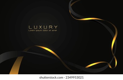Abstract black curve gold line ribbon luxury design modern creative background vector illustration.