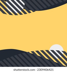 Abstract Black Curve Pattern Frame Template, Yellow Background