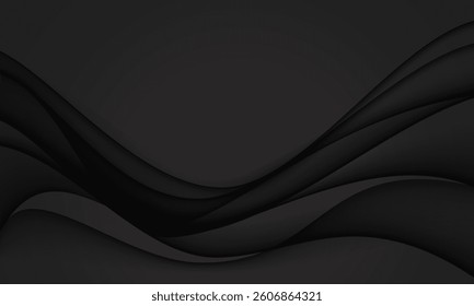 Abstract black curve wave paper cut style background vector illustration.