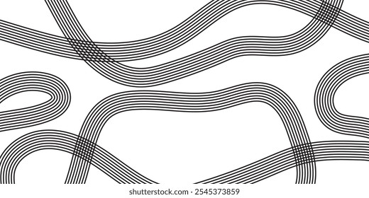 Abstraktes schwarz gekrümmtes Linienmuster auf weißem Hintergrund für minimalistische Anforderungen an moderne und grafische Gestaltung