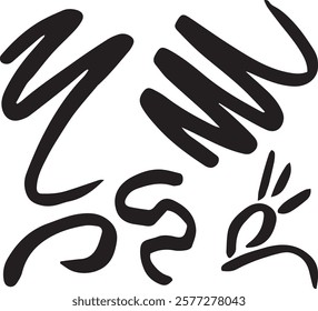 Abstract Black Curved Lines on White Background Minimal Graphic Design. Creative abstract artwork of bold black curved lines forming a composition on a blank white background, emanating a minimalistic