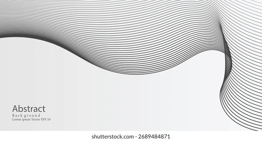 Abstraktes, schwarz gekrümmtes Linien-Wellenmuster auf weißem Hintergrund. Modernes Trenddesign in Vektorgrafik