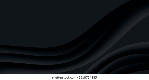 Abstract black curved overlap layer design on dark background paper style.